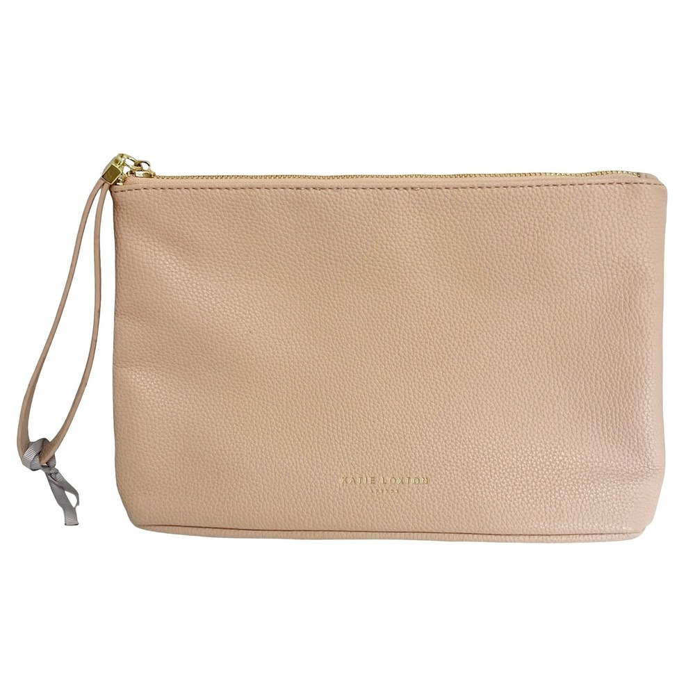 Katie Loxton London Isla Clutch Blush Pink Vegan Leather Wristlet Pouch Logo